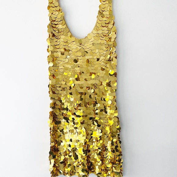 Paris Hilton Gold Sequin Paillettes Gold Dress Y2K Vintage Deadstock - Picture 11 of 16